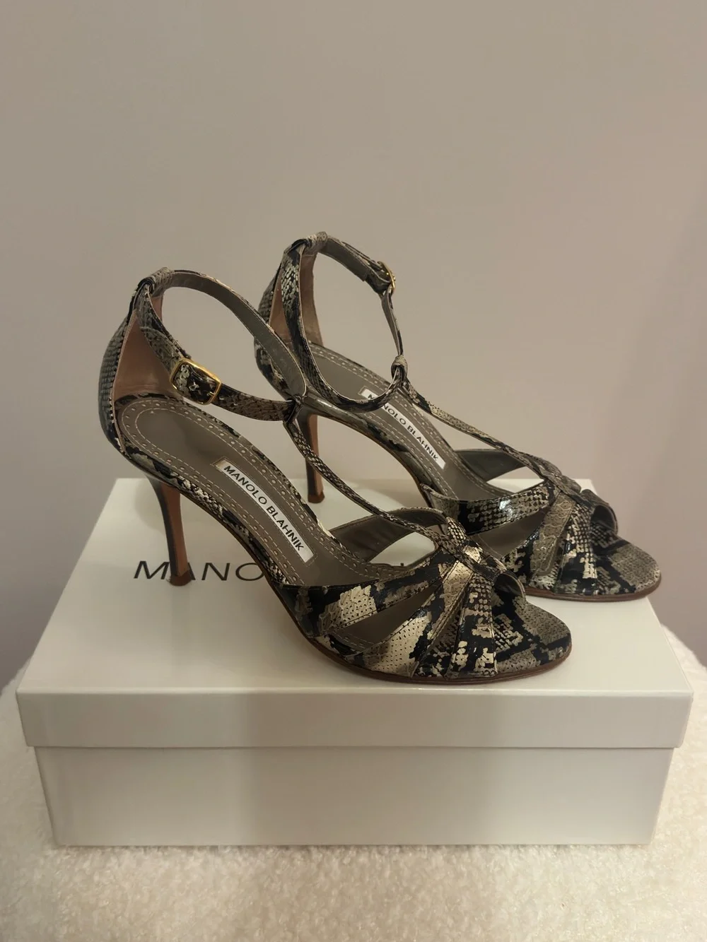 Manolo Blahnik Dionigamod 90 Snake Roccia Heels – EU 37.5 | Authentic